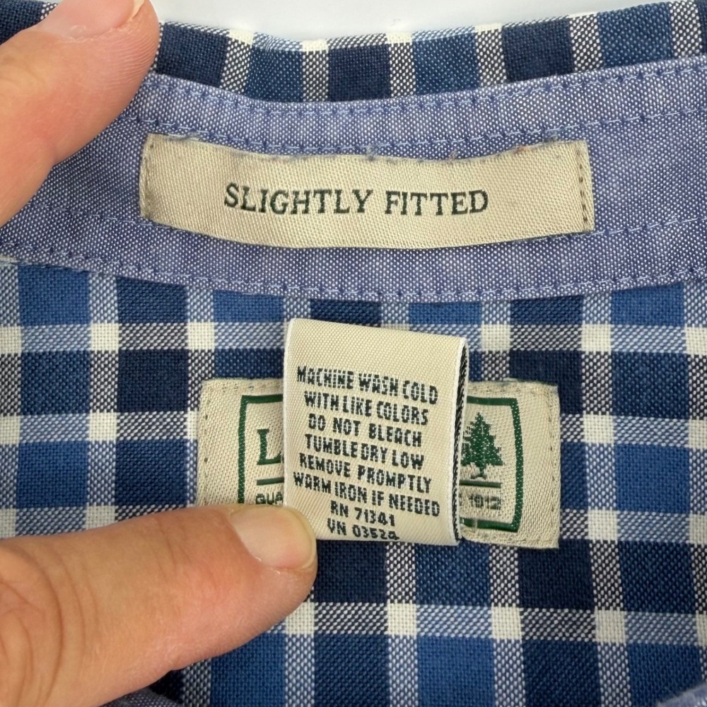 LL Bean Mens Slightly Fitted Gingham Check Cotton Button Down Shirt Blue L - Picture 5 of 9